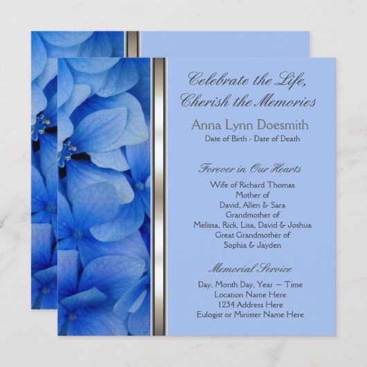 Blue Hydrangea begrafenisaankondigingen Aankondiging (Voorkant / Achterkant)
