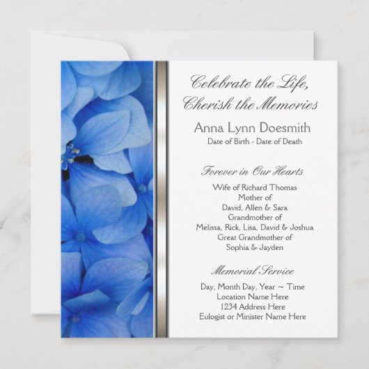 Blue Hydrangea begrafenisaankondigingen Kaart (Voorkant)