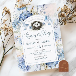Blue Hydrangea Bird Nesting Party Kaart
