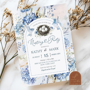 Blue Hydrangea Bird Nesting Party Kaart