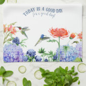 Blue Hydrangea Birds Coral Oranje Floral Good Day Theedoek (Gevouwen)