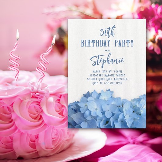 Blue Hydrangea Birthday Party for her Invitation Kaart