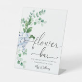 Blue Hydrangea Bloemen Bar Favor Reclamebord Met Voetstuk (Voorkant)