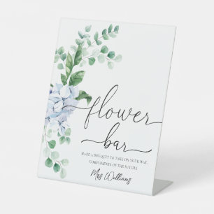 Blue Hydrangea Bloemen Bar Favor Reclamebord Met Voetstuk