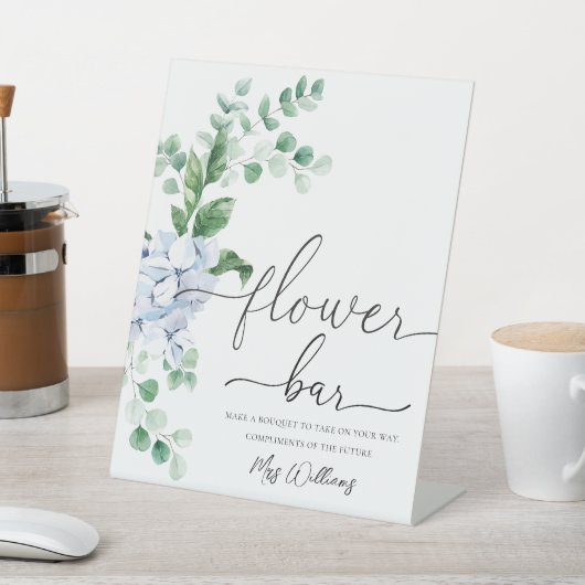 Blue Hydrangea Bloemen Bar Favor Reclamebord Met Voetstuk (Insitu)
