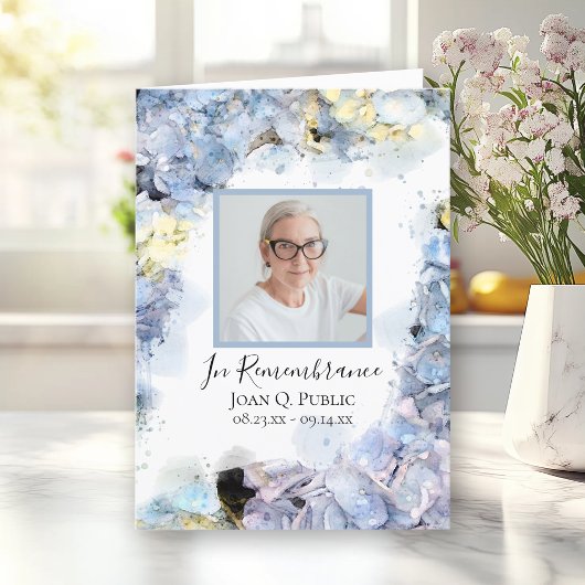 Blue Hydrangea Bloemen Begrafenisdienst Gevouwen Programma