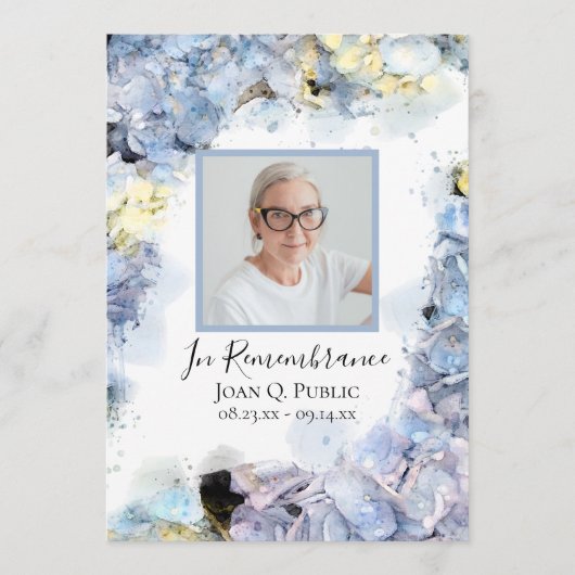 Blue Hydrangea Bloemen Begrafenisdienst Programmakaart (Voorkant)