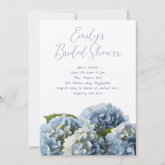 Blue Hydrangea Bloemen Border Douche Uitnodiging (Voorkant)