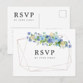 Blue Hydrangea Bloemen Bruiloft RSVP Briefkaart (Voorkant / Achterkant)