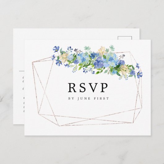 Blue Hydrangea Bloemen Bruiloft RSVP Briefkaart (Voorkant / Achterkant)