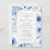 Blue Hydrangea Bloemen Elegante Waterverf Bruiloft Kaart (Voorkant)