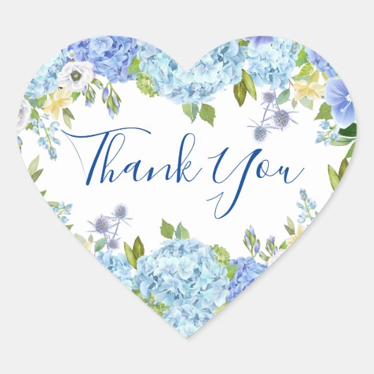 Blue Hydrangea Bloemen Groen Waterverf Bruiloft Hart Sticker (Voorkant)