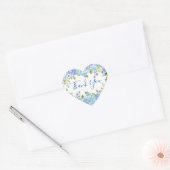 Blue Hydrangea Bloemen Groen Waterverf Bruiloft Hart Sticker (Envelop)