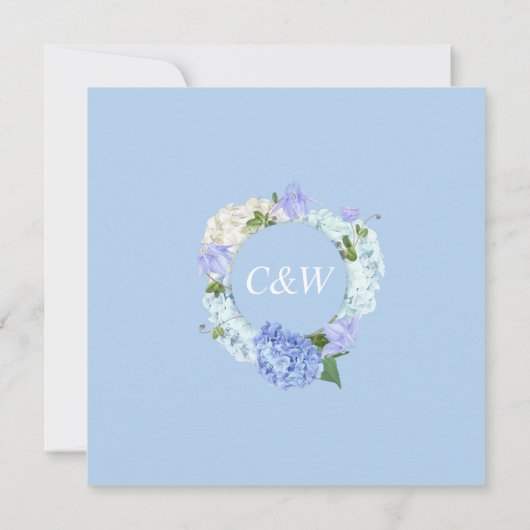 Blue Hydrangea Bloemen Groen Waterverf Bruiloft Kaart (Achterkant)