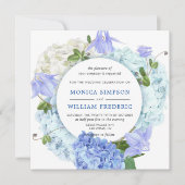 Blue Hydrangea Bloemen Groen Waterverf Bruiloft Kaart (Voorkant)