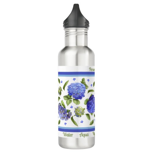 Blue Hydrangea Bloemen Kunst Gepersonaliseerd Waterfles (Links)