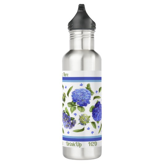 Blue Hydrangea Bloemen Kunst Gepersonaliseerd Waterfles (Rechts)