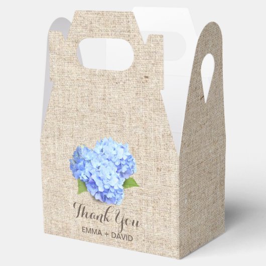 Blue Hydrangea Bloemen Rustieke Burlap Dank u Bedankdoosjes (Geopend)