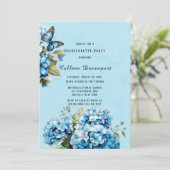 Blue Hydrangea Bloemen Vlinder Bachelorette Party Kaart (Staand voorkant)