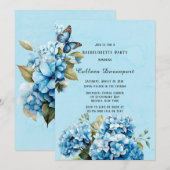 Blue Hydrangea Bloemen Vlinder Bachelorette Party Kaart (Voorkant / Achterkant)