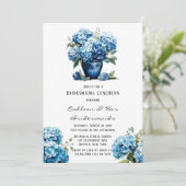 Blue Hydrangea Bloemen Vlinder Bruidsmeisjes Lunch Kaart (Staand voorkant)