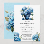 Blue Hydrangea Bloemen Vlinder Bruidsmeisjes Lunch Kaart (Voorkant / Achterkant)