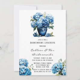 Blue Hydrangea Bloemen Vlinder Bruidsmeisjes Lunch Kaart