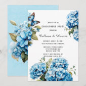Blue Hydrangea Bloemen Vlinder Verlovingsfeest Kaart (Voorkant / Achterkant)