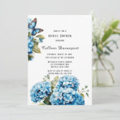 Blue Hydrangea Bloemen Vlinder Vrijgezellenfeest Kaart (Staand voorkant)