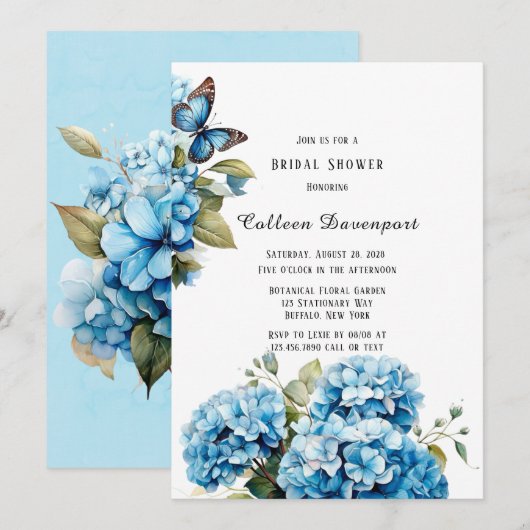 Blue Hydrangea Bloemen Vlinder Vrijgezellenfeest Kaart (Voorkant / Achterkant)