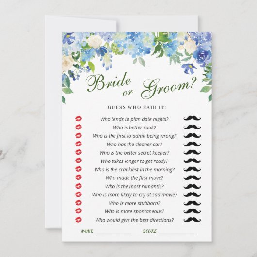 Blue Hydrangea Bloemen Vrijgezellenfeest Game Kaar Kaart (Voorkant)