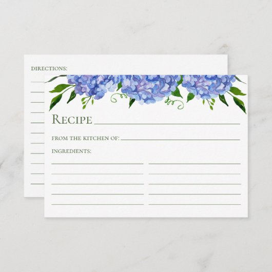 Blue Hydrangea Bloemen Waterverf Recept Kaart (Voorkant / Achterkant)