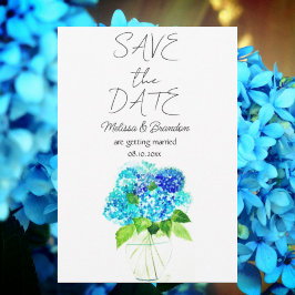 Blue Hydrangea Bloemen Waterverf Rustieke bruiloft Kaart