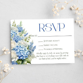 Blue Hydrangea Bloemenbruiloft QR Code Website RSVP Kaartje