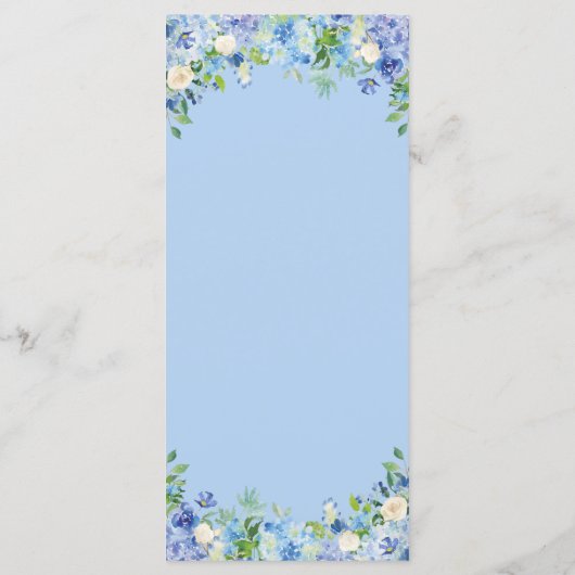 Blue Hydrangea Bloemengroen Bruiloft Menu Kaart (Achterkant)
