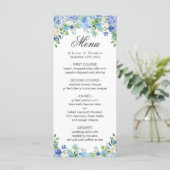 Blue Hydrangea Bloemengroen Bruiloft Menu Kaart (Staand voorkant)