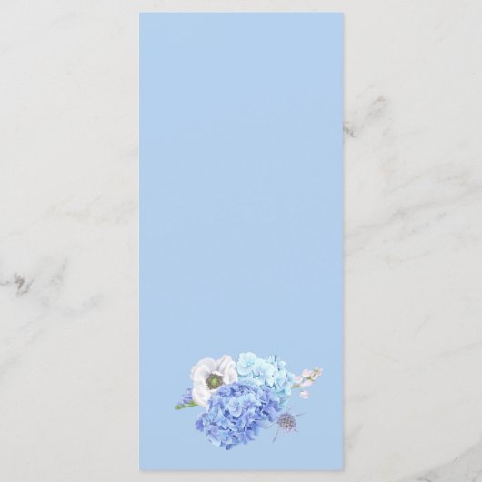 Blue Hydrangea Bloemengroen Bruiloft Menu Kaart (Achterkant)