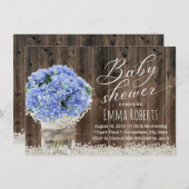 Blue Hydrangea Bloemenpot Barn Wood Baby shower Kaart (Voorkant / Achterkant)