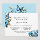 Blue Hydrangea Bloemenvlinder repetitie diner Kaart (Voorkant / Achterkant)