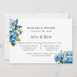 Blue Hydrangea Bloemenvlinder repetitie diner Kaart