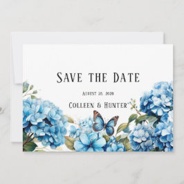 Blue Hydrangea Bloemenvlinder Save the Date Kaart