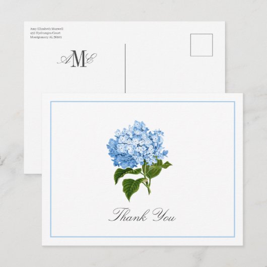Blue Hydrangea Bloom Traditional Thank You Briefkaart (Voorkant / Achterkant)