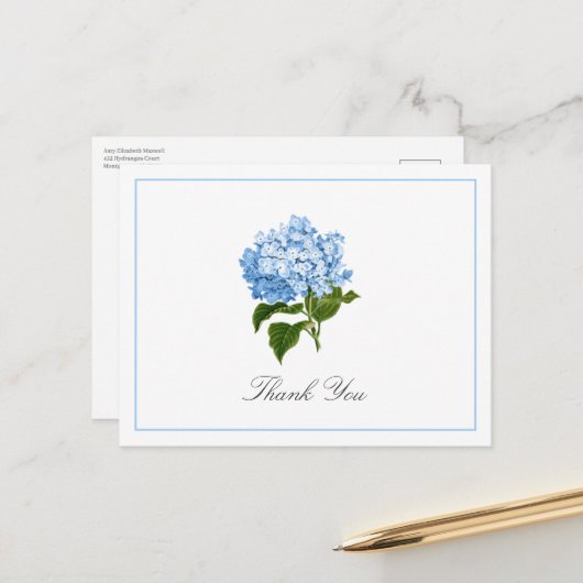 Blue Hydrangea Bloom Traditional Thank You Briefkaart (Voorkant / Achterkant in situ)