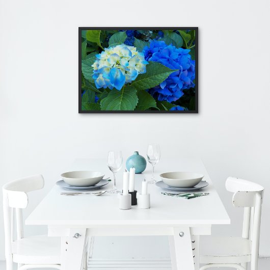 Blue Hydrangea Blooms Floral Glossy Perfect Poster