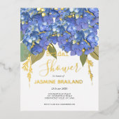 Blue Hydrangea Blooms Gepersonaliseerd Vrijgezelle Folie Uitnodiging Briefkaart (Voorkant)