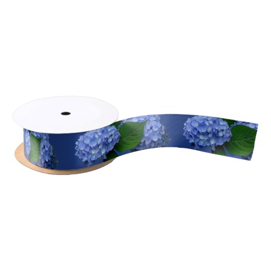 Blue Hydrangea Blooms Greenery Satin Ribbon Satijnen Lint (Spoel)