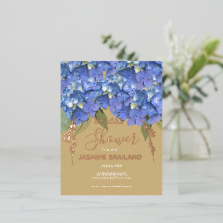 Blue Hydrangea Blooms Personalized Bridal Shower Folie Uitnodiging Briefkaart