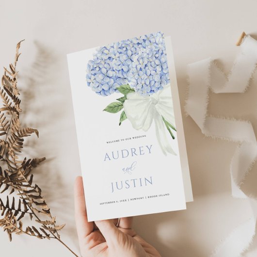 Blue Hydrangea Blooms Trouwpapier Programma Flyer