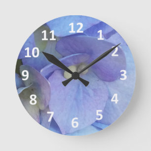 Blue Hydrangea Blossom Numeras Wall Clock Ronde Klok