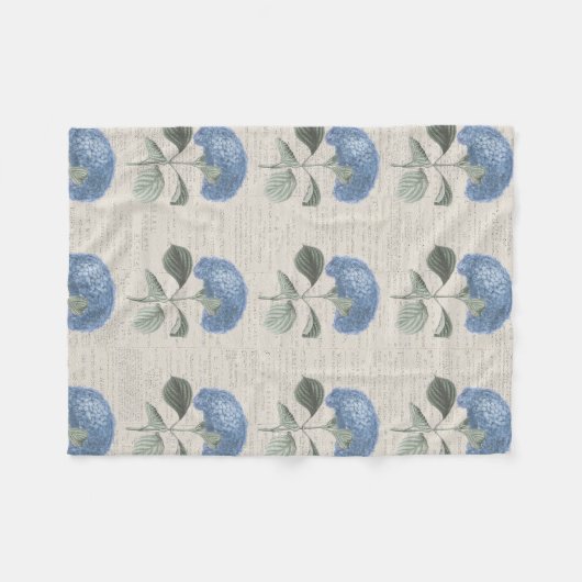 Blue Hydrangea Blossom on Antique Calligraphy Fleece Deken (Voorkant (Horizontaal))